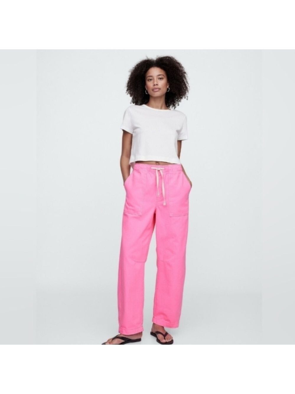 GAP Denim Mid Rise Pull-On Supersoft Utility Barrel Jeans neon pink rose NWT